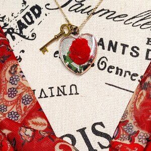 Red Faux Rose Gold Plated Key to My Heart Pendant Necklace NWT